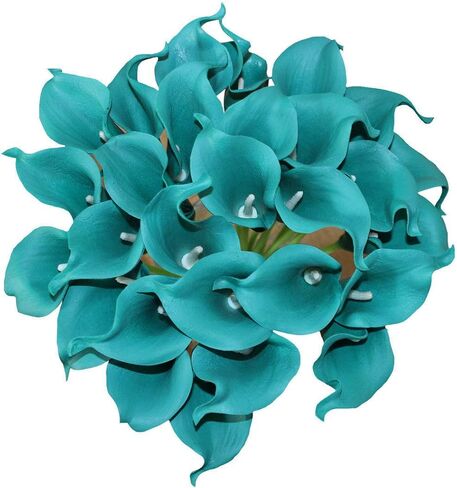 10 Heads Mini Calla Lily Bridal Wedding Bouquet Real Touch Flower Bouquets (blue white) in Kuwait