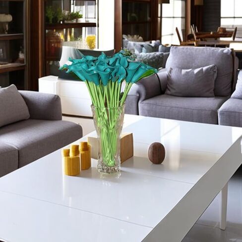 10 Heads Mini Calla Lily Bridal Wedding Bouquet Real Touch Flower Bouquets (blue white) in Kuwait