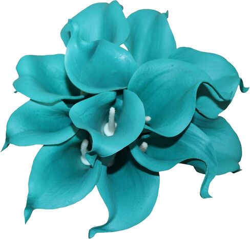 10 Heads Mini Calla Lily Bridal Wedding Bouquet Real Touch Flower Bouquets (blue white) in Kuwait