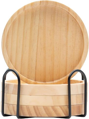 Solid Wooden Coasters for Drinks with Holder,Coasters for Coffee Table,4 Pcs Coaster, Office Decor,Tabletop Protection for Any Table Type,4 Inches in Saudi Arabia