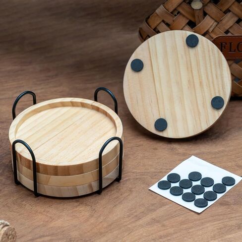 Solid Wooden Coasters for Drinks with Holder,Coasters for Coffee Table,4 Pcs Coaster, Office Decor,Tabletop Protection for Any Table Type,4 Inches in Saudi Arabia
