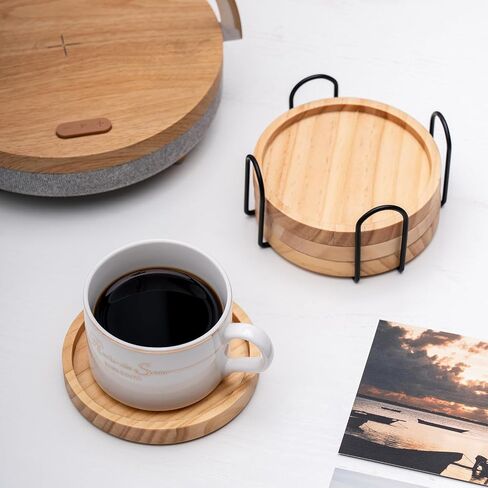 Solid Wooden Coasters for Drinks with Holder,Coasters for Coffee Table,4 Pcs Coaster, Office Decor,Tabletop Protection for Any Table Type,4 Inches in Saudi Arabia
