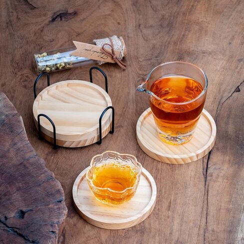 Solid Wooden Coasters for Drinks with Holder,Coasters for Coffee Table,4 Pcs Coaster, Office Decor,Tabletop Protection for Any Table Type,4 Inches in Saudi Arabia