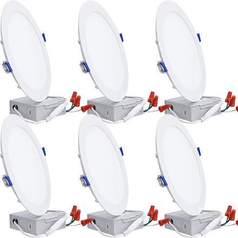 مصباح LED غائر رفيع للغاية مقاس 8 بوصات من TORCHSTAR مع صندوق توصيل، CRI90 5%-100% إضاءة سفلية من الألومنيوم قابلة للتعتيم، ETL & ES، 5CCT قابلة للاختيار، إضاءة نحيفة 18 وات، حزمة من 6 in Kuwait