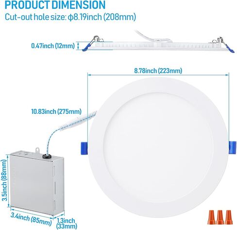 مصباح LED غائر رفيع للغاية مقاس 8 بوصات من TORCHSTAR مع صندوق توصيل، CRI90 5%-100% إضاءة سفلية من الألومنيوم قابلة للتعتيم، ETL & ES، 5CCT قابلة للاختيار، إضاءة نحيفة 18 وات، حزمة من 6 in Kuwait