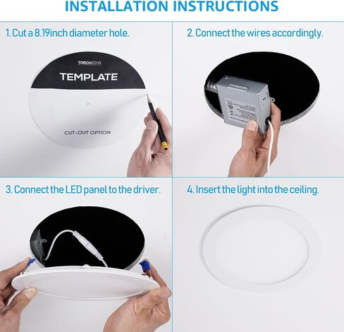 مصباح LED غائر رفيع للغاية مقاس 8 بوصات من TORCHSTAR مع صندوق توصيل، CRI90 5%-100% إضاءة سفلية من الألومنيوم قابلة للتعتيم، ETL & ES، 5CCT قابلة للاختيار، إضاءة نحيفة 18 وات، حزمة من 6 in Kuwait