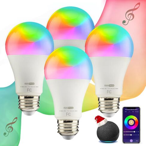 Homevenus HVS Smart Light Bulbs, 9W Equivalent 60W A19 E26 RGBW Music Sync Color Changing LED Light Bulbs, App 2.4GHz WiFi Dimmable Tunable White Work with Alexa Google Assistant, 4 Pack in Saudi Arabia