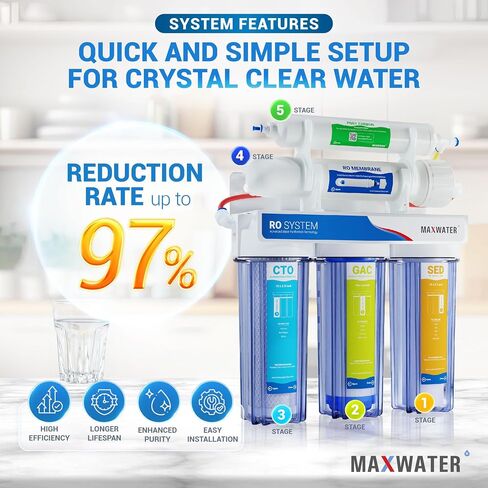 Max Water 5 Stage 100 GPD (Gallon Per Day) RO (Reverse Osmosis) Standard Water Filtration System for Heavy Duty - Under-Sink/Wall Mount - Model: RO-5C2 in Saudi Arabia