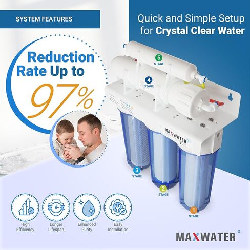 Max Water 5 Stage 100 GPD (Gallon Per Day) RO (Reverse Osmosis) Standard Water Filtration System for Heavy Duty - Under-Sink/Wall Mount - Model: RO-5C2 in Saudi Arabia
