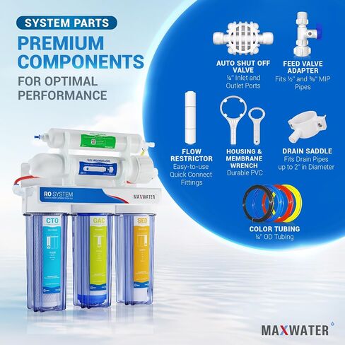 Max Water 5 Stage 100 GPD (Gallon Per Day) RO (Reverse Osmosis) Standard Water Filtration System for Heavy Duty - Under-Sink/Wall Mount - Model: RO-5C2 in Saudi Arabia