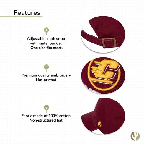 قبعة بيسبول جامعة CMU Chippewas ذات حافة مطرزة من Desert Cactus Central Michigan، حزام قماش قابل للتعديل للبالغين (النمط B) أحمر in Saudi Arabia