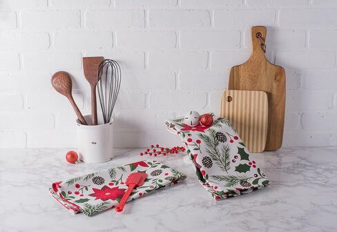DII Christmas Kitchen Towel Set, Floral Tea Towels for Baking, Cleaning, Entertainment & Cooking, 18x28, Boughs of Holly, 2 Piece in Saudi Arabia