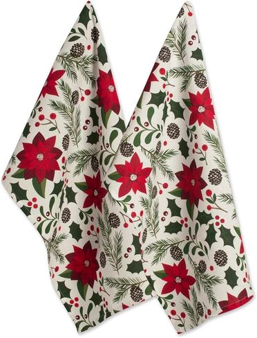 DII Christmas Kitchen Towel Set, Floral Tea Towels for Baking, Cleaning, Entertainment & Cooking, 18x28, Boughs of Holly, 2 Piece in Saudi Arabia