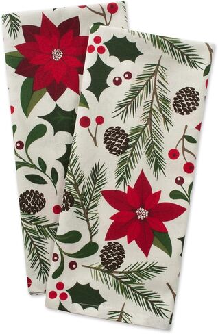 DII Christmas Kitchen Towel Set, Floral Tea Towels for Baking, Cleaning, Entertainment & Cooking, 18x28, Boughs of Holly, 2 Piece in Saudi Arabia