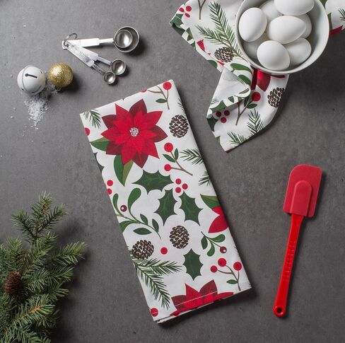 DII Christmas Kitchen Towel Set, Floral Tea Towels for Baking, Cleaning, Entertainment & Cooking, 18x28, Boughs of Holly, 2 Piece in Saudi Arabia
