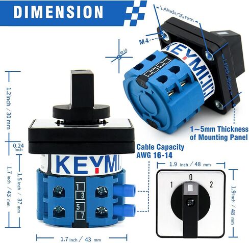 مفتاح تحويل دوار KEYMOO 20A، 3 مواضع 2 مراحل 8 محطات، مفتاح محدد عالمي ON-Off-ON 2-Way، مفتاح Cam 20/D202.2 in Saudi Arabia
