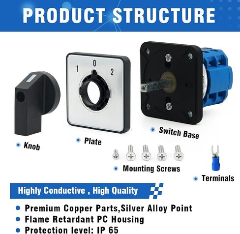 مفتاح تحويل دوار KEYMOO 20A، 3 مواضع 2 مراحل 8 محطات، مفتاح محدد عالمي ON-Off-ON 2-Way، مفتاح Cam 20/D202.2 in Saudi Arabia