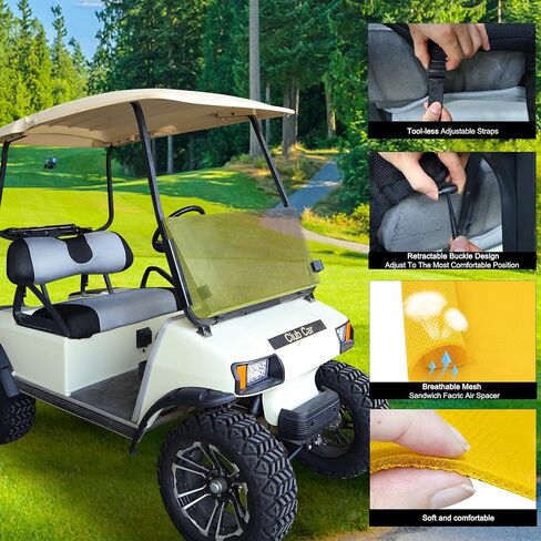 Golf Cart Seat Cover for Club Car, EZGO, Yamaha, Large Breathable Bench Seat Covers, Washable Polyester Mesh Cloth without Logo-Beige Yellow&Black in Saudi Arabia