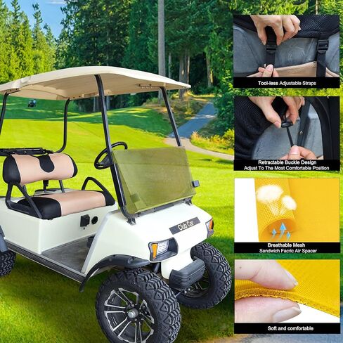 Golf Cart Seat Cover for Club Car, EZGO, Yamaha, Large Breathable Bench Seat Covers, Washable Polyester Mesh Cloth without Logo-Beige Yellow&Black in Saudi Arabia