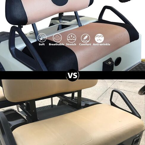 Golf Cart Seat Cover for Club Car, EZGO, Yamaha, Large Breathable Bench Seat Covers, Washable Polyester Mesh Cloth without Logo-Beige Yellow&Black in Saudi Arabia