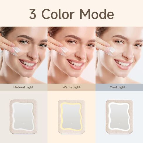 YOSHOOT LED Vanity Mirror with Lights for Makeup Desk, 20 x 16 Inches Make Up Wavy Mirror, Lighted Makeup Mirror, Light Up Mirror for Bedroom, Irregular Shape, Flannel Wrapped Wooden Frame in Saudi Arabia