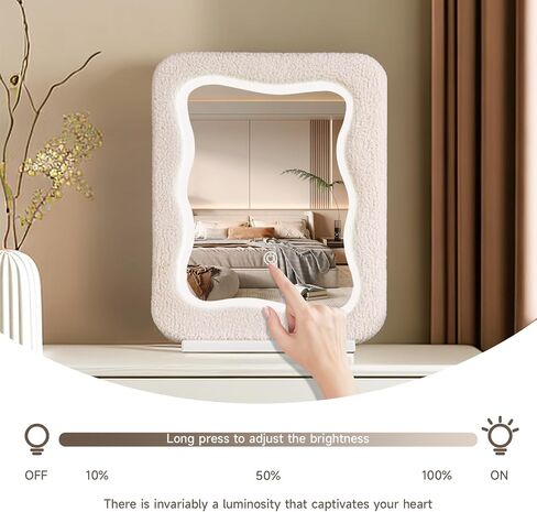 YOSHOOT LED Vanity Mirror with Lights for Makeup Desk, 20 x 16 Inches Make Up Wavy Mirror, Lighted Makeup Mirror, Light Up Mirror for Bedroom, Irregular Shape, Flannel Wrapped Wooden Frame in Saudi Arabia