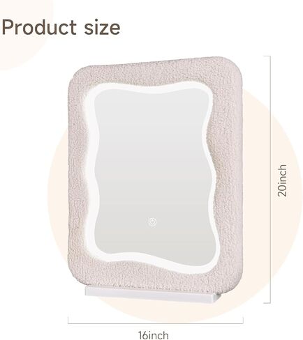 YOSHOOT LED Vanity Mirror with Lights for Makeup Desk, 20 x 16 Inches Make Up Wavy Mirror, Lighted Makeup Mirror, Light Up Mirror for Bedroom, Irregular Shape, Flannel Wrapped Wooden Frame in Saudi Arabia