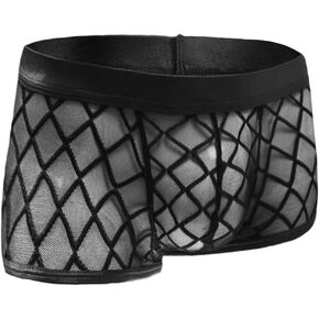 Men Underwear Sexy Mesh Boxer Briefs See Through Fishnet Shorts Pants Erotic Clubwear Sexy Underwear Swim Trunks in Kuwait