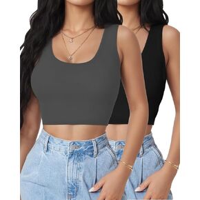 2Piece Crop Tops for Women, U Neck Sleeveless Tank Tops, Basic Cropped Racerback Going Out Tops Athletic Sports Shirts