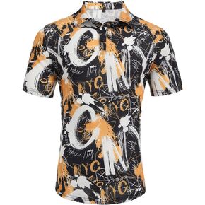 Daupanzees Mens Graffiti Style Casual Short Sleeve Print Jersey Polo Shirt