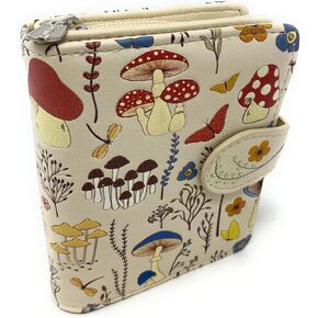 Shag Wear Mushroom Forest Small Wallet for Women Vegan Faux Leather 4.5" Beige