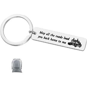 For Truck Driver Keychain Gifts May All The Roads Lead You Back Home to Me Keychain Long Distance Relationship Gift for Men Son Husband Boyfriend