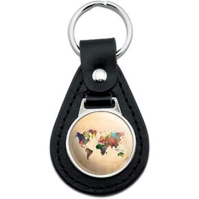 GRAPHICS & MORE Black Leather Colorful Rainbow Map of the World Earth Globe Keychain