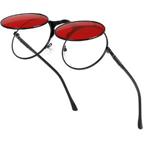 Round Flip Up Sunglasses for Men, Flip-up Shades with Double Lenses, Small Hippie Eyewear