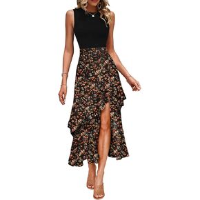 Dokotoo Women's Summer 2024 Maxi Dress Spaghetti Strap Spring Casual Boho Split Beach Long Flowy Dresses Trendy
