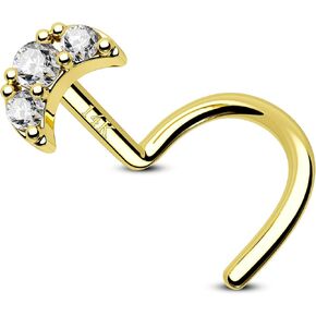 سم Crareesi Mania 14K الذهب الأنف الدائري القمر الأنف ثقب مسمار 20G الأنف خواتم ترصيع 14K الصلبة الذهب الأصفر الأنف الدائري ترصيع