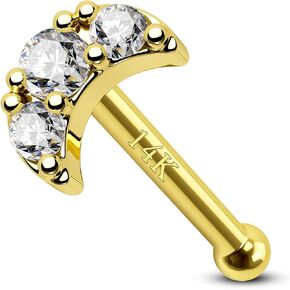 CM Crareesi Mania 14K Gold Nose Ring Moon Nose Piercing Stud 20G Nose Rings Studs 14K Solid Yellow Gold Nose Ring Studs