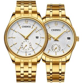 MASTOP Couple Watches Dress Wrist Watch Golden Watch Men Women Stainless Steel Waterproof Quartz Watch