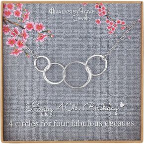 AnalysisyLove 40th Birthday Gifts for Women - Sterling Silver Infinity 4 Circle 4 Decades Necklace, Mothers Day Jewelry Mom Gift