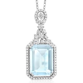 Gem Stone King 925 Sterling Silver Sky Blue Topaz Pendant Necklace For Women (9.95 Cttw, Emerald Cut 14X10MM, with 18 Inch Silver Chain)