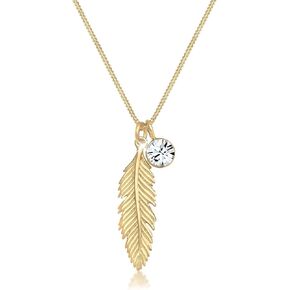 Elli Ladies Feather Pendant Boho with Crystal in 925 Sterling Silver Gold Plated