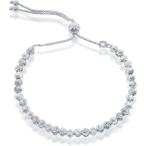 925 Sterling Silver Italian Adjustable Bolo Silver Bracelets For Women Diamond Cut, Moonbeads Beaded Silver Bracelet in Saudi Arabia