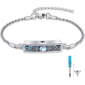 Urn Bracelet for Ashes Sterling Silver Bar Moonstone Flower Cremation Bracelet Women Keepsake Memory Jewelry