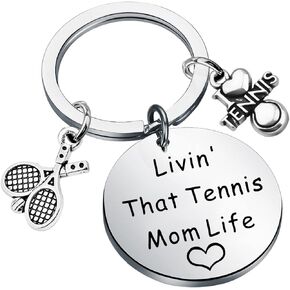 PLITI Tennis Mom Gift Tennis Player Gift Tennis Keychain Livin' That Tennis Mom Life Keyring with Tennis Charm