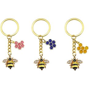 LUOZZY 3pcs Bee Keychain Bumble Bee Sparkling Keyring Rhinestone Bee Key Chain Bumble Bee Charm Animal Key Chain Decor for Bag Purse Wallet