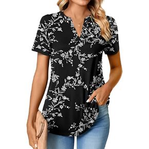Neineiwu Women Casual Split V Neckline Loose Tunic Blouses Short Sleeve Tops