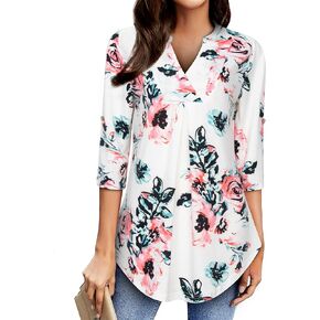 JCZHWQU Womens Notch V Neck 3/4 Sleeve Dressy Tunic Shirts Work Blouse