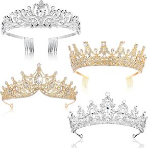 4 Pack Queen Crowns for Women Pageant Crown with Combs Princess Crown for Girls Crystal Rhinestones Tiara Headband Tiara Comb Tiara for Women Comb Birthday Cosplay Wedding