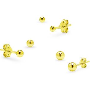 Silverline Jewelry - 3 Pairs Sterling Silver Ball Stud Earrings Set, 2mm, 3mm, 4mm Ball Studs in 4 Colors in Kuwait