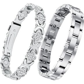 Feraco Ultra Strength Magnetic Bracelets for Women Men, Titanium Steel Magnetic Bracelet with Neodymium Therapy Magnets & Sparkling Zirconia, Adjustable with Sizing Tool